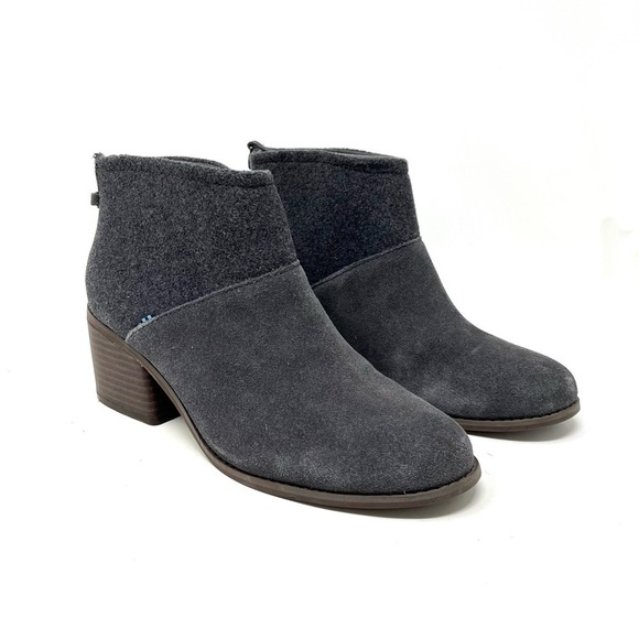 Toms Lacy Bootie Forged Iron Grey Suede Felt  Zip Back Ankle Boots Size 9.5 - Picture 3 of 10